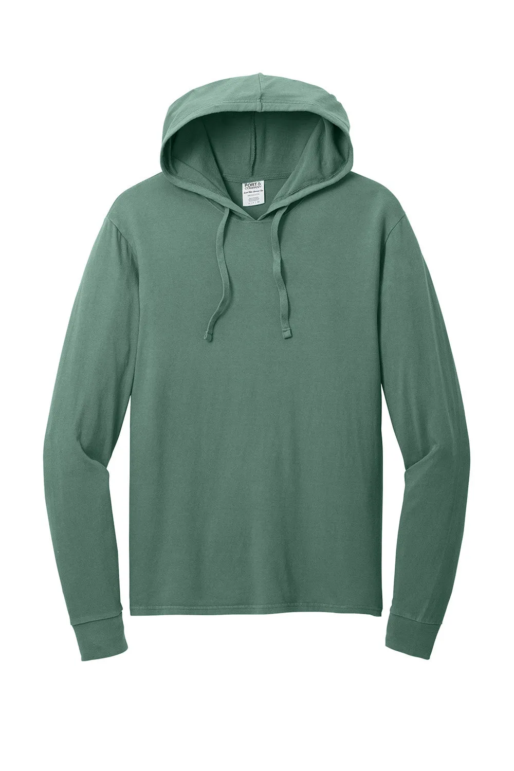 Port & Company Mens Beach Wash Garment Dyed Long Sleeve Hooded T-Shirt Hoodie - Nordic Green