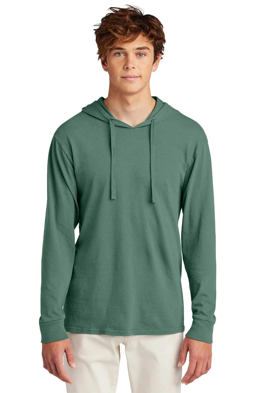 Port & Company Mens Beach Wash Garment Dyed Long Sleeve Hooded T-Shirt Hoodie - Nordic Green