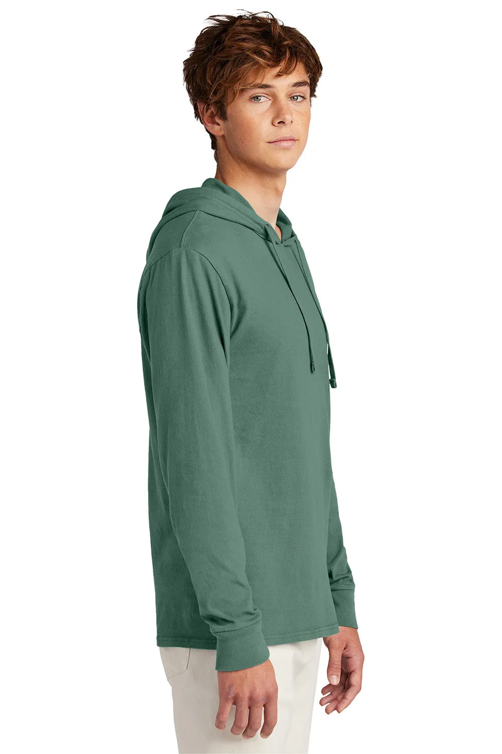 Port & Company Mens Beach Wash Garment Dyed Long Sleeve Hooded T-Shirt Hoodie - Nordic Green