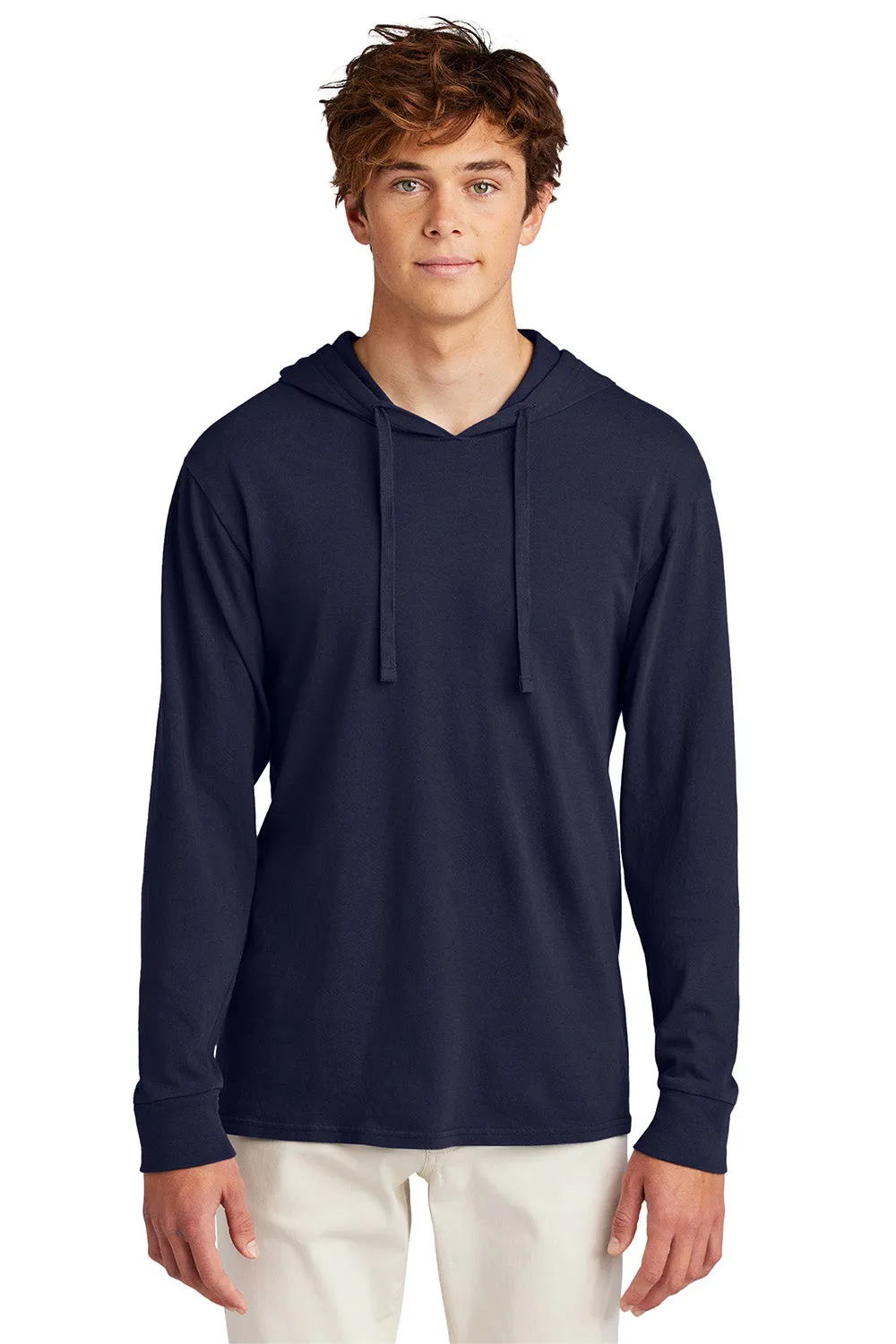 Port & Company Mens Beach Wash Garment Dyed Long Sleeve Hooded T-Shirt Hoodie - True Navy Blue
