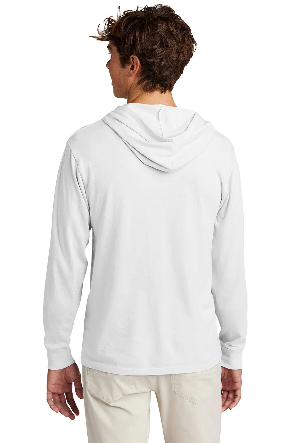 Port & Company Mens Beach Wash Garment Dyed Long Sleeve Hooded T-Shirt Hoodie - White