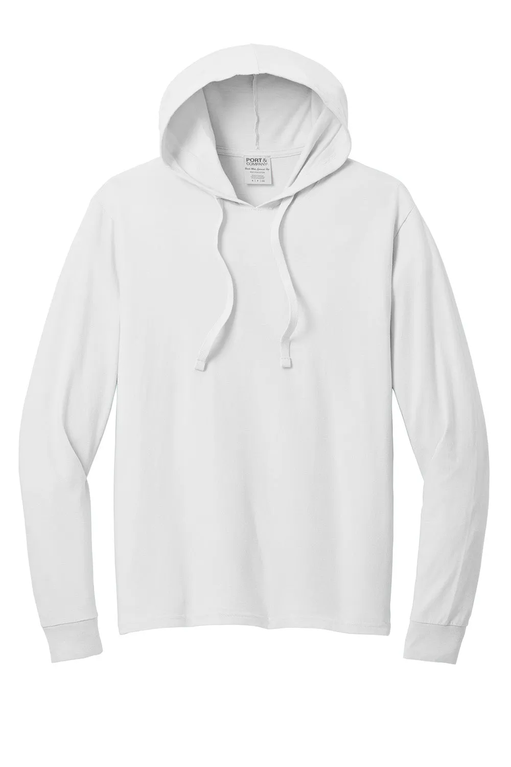 Port & Company Mens Beach Wash Garment Dyed Long Sleeve Hooded T-Shirt Hoodie - White