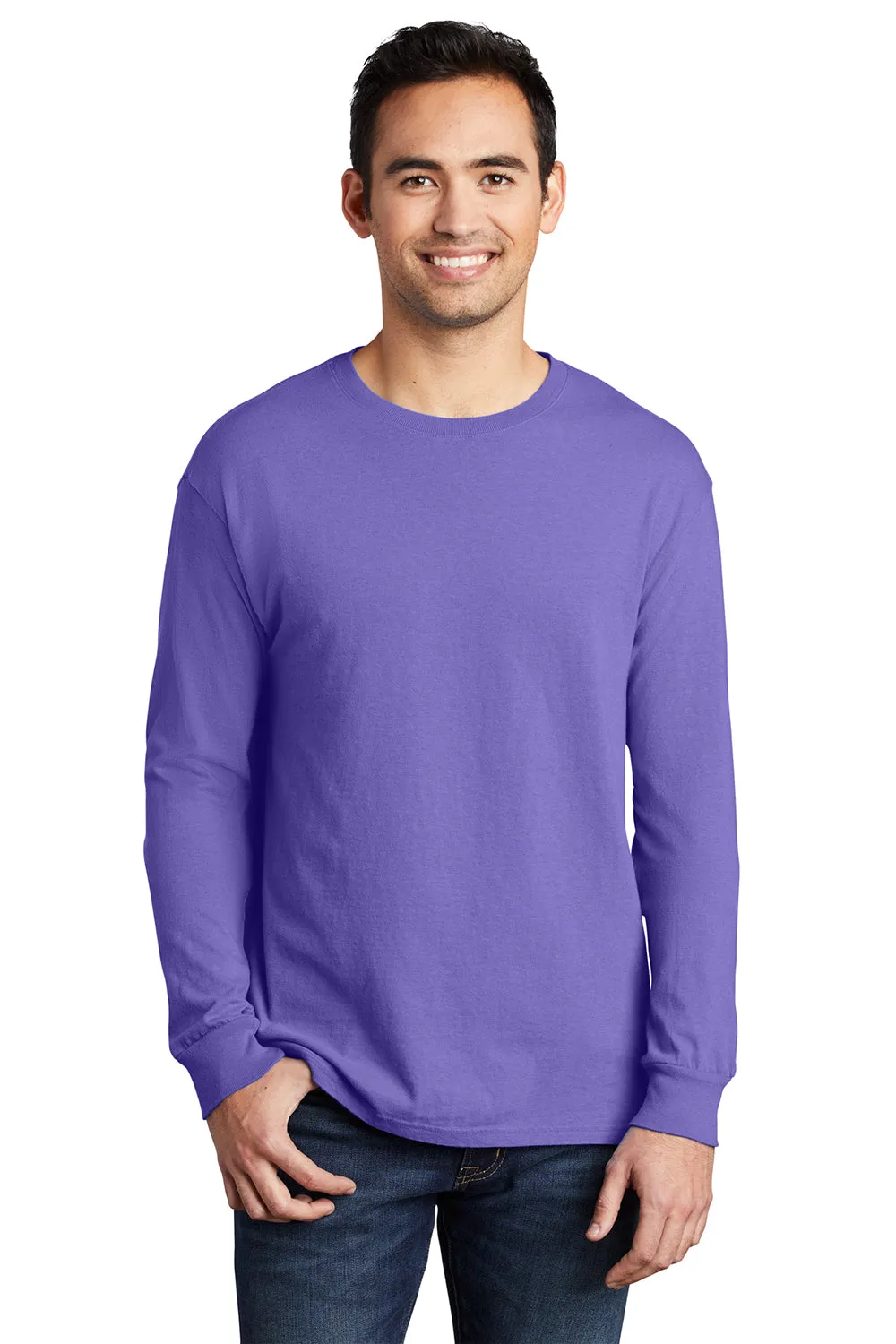 Port & Company Mens Beach Wash Long Sleeve Crewneck T-Shirt - Amethyst Purple
