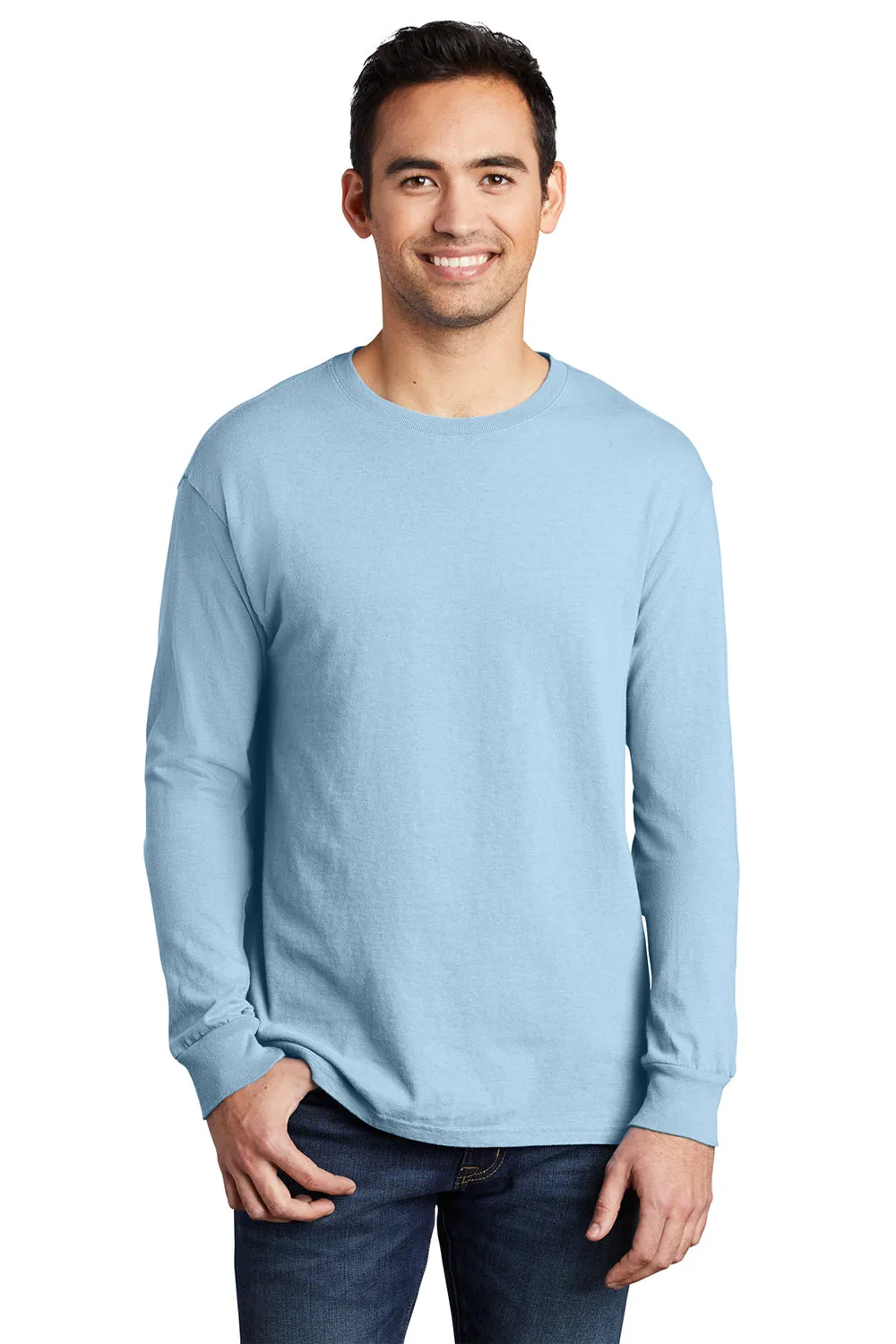 Port & Company Mens Beach Wash Long Sleeve Crewneck T-Shirt - Glacier Blue