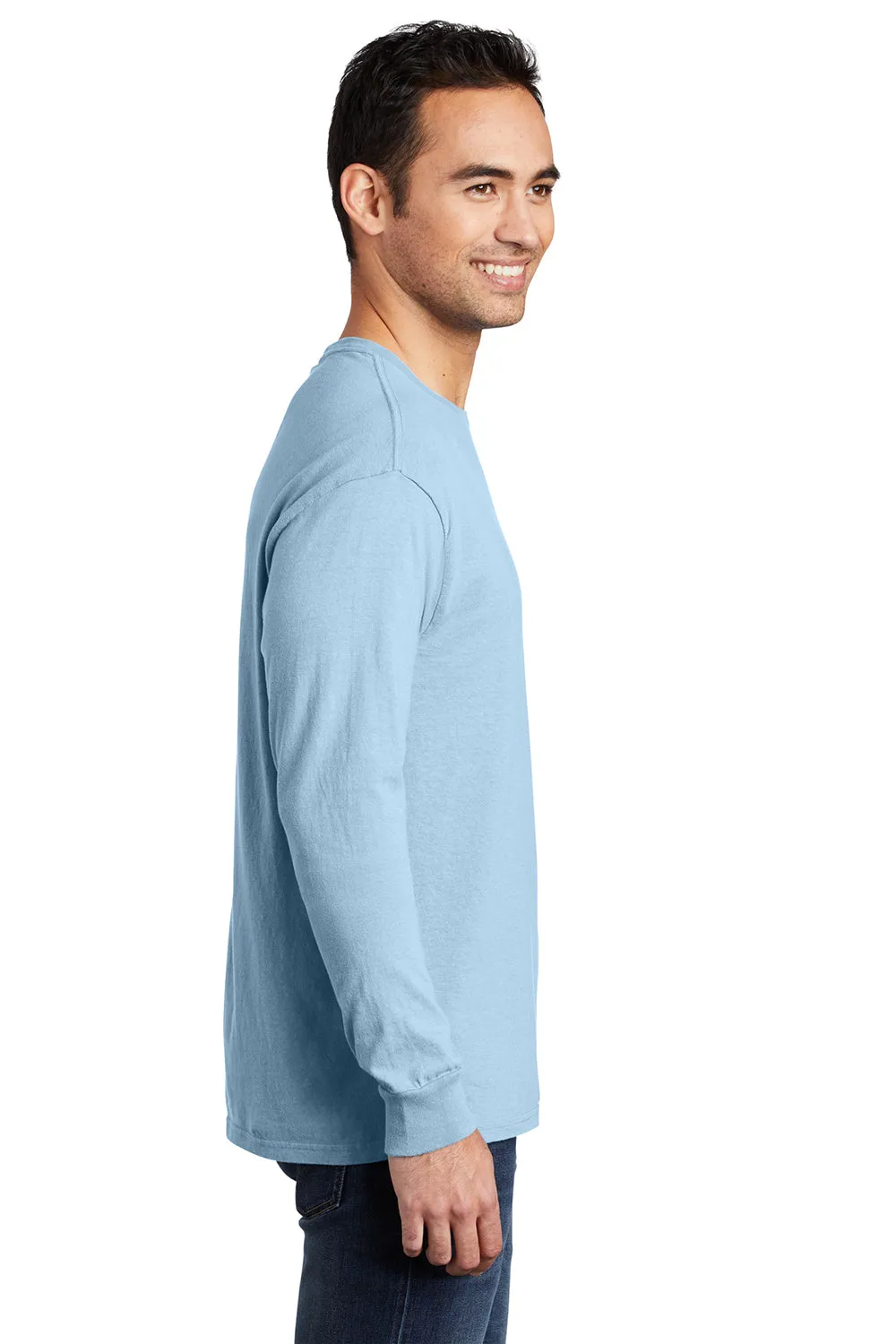 Port & Company Mens Beach Wash Long Sleeve Crewneck T-Shirt - Glacier Blue