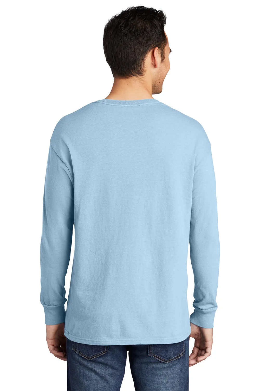 Port & Company Mens Beach Wash Long Sleeve Crewneck T-Shirt - Glacier Blue