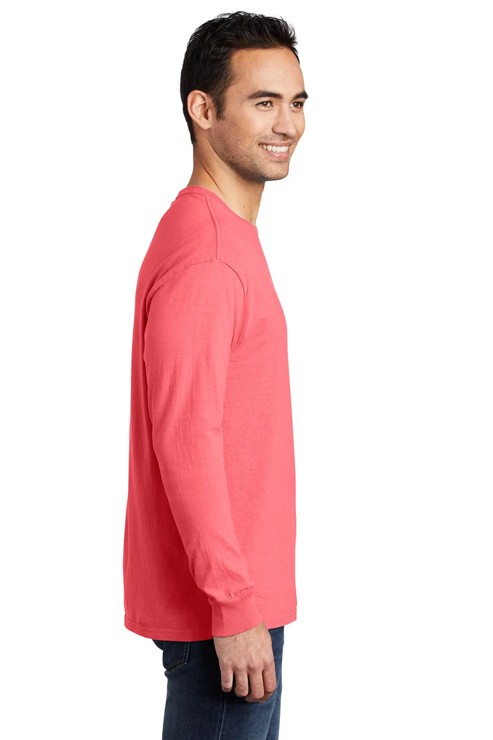 Port & Company Mens Beach Wash Long Sleeve Crewneck T-Shirt - Neon Coral