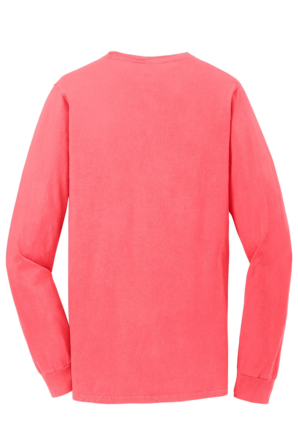 Port & Company Mens Beach Wash Long Sleeve Crewneck T-Shirt - Neon Coral