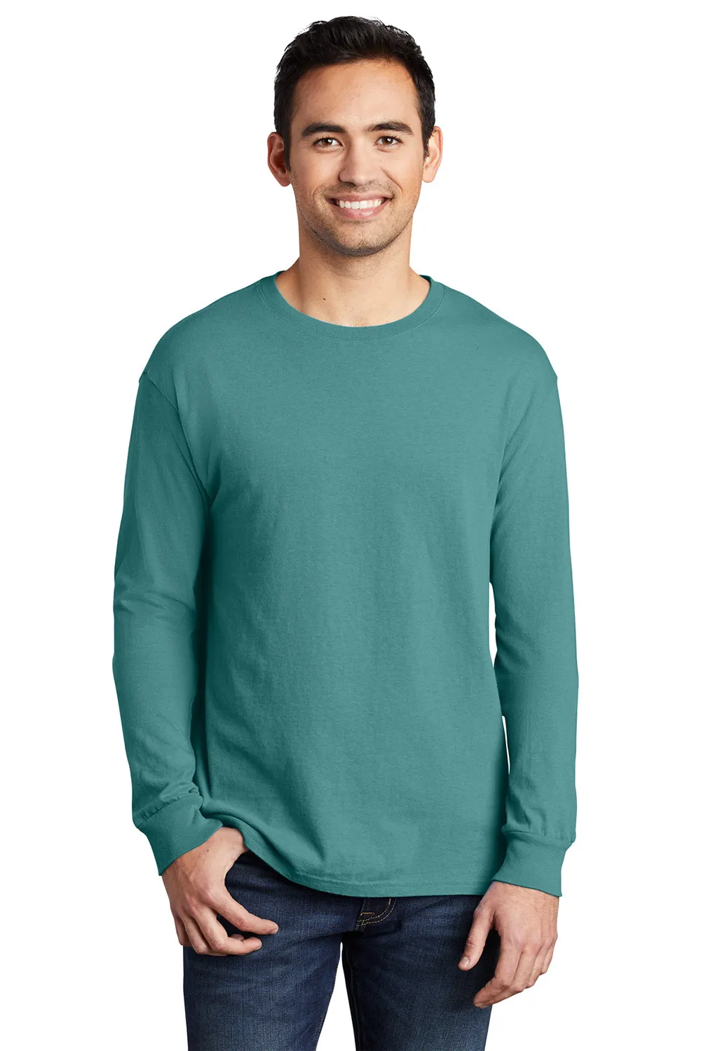 Port & Company Mens Beach Wash Long Sleeve Crewneck T-Shirt - Peacock Green