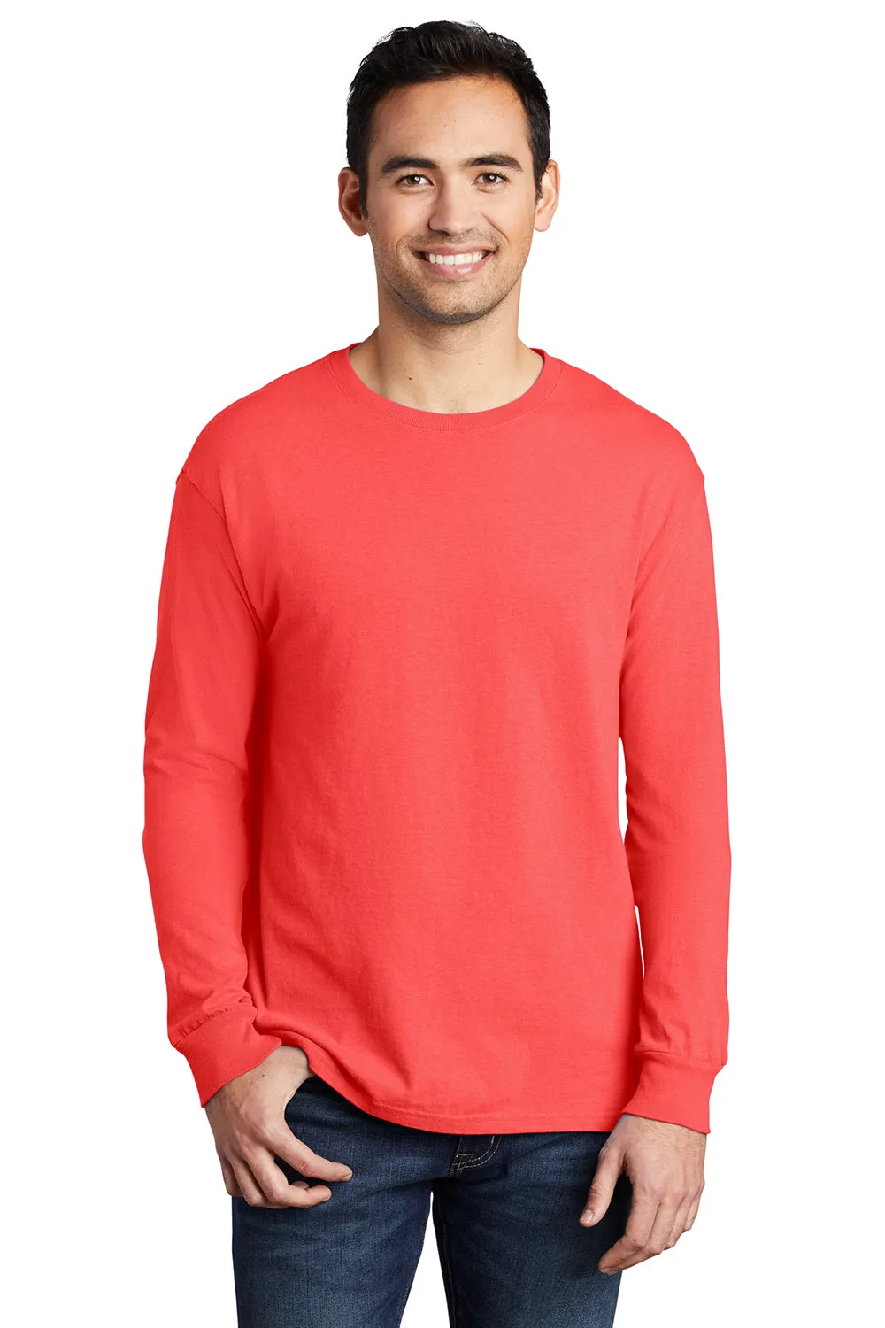 Port & Company Mens Beach Wash Long Sleeve Crewneck T-Shirt - Poppy Red