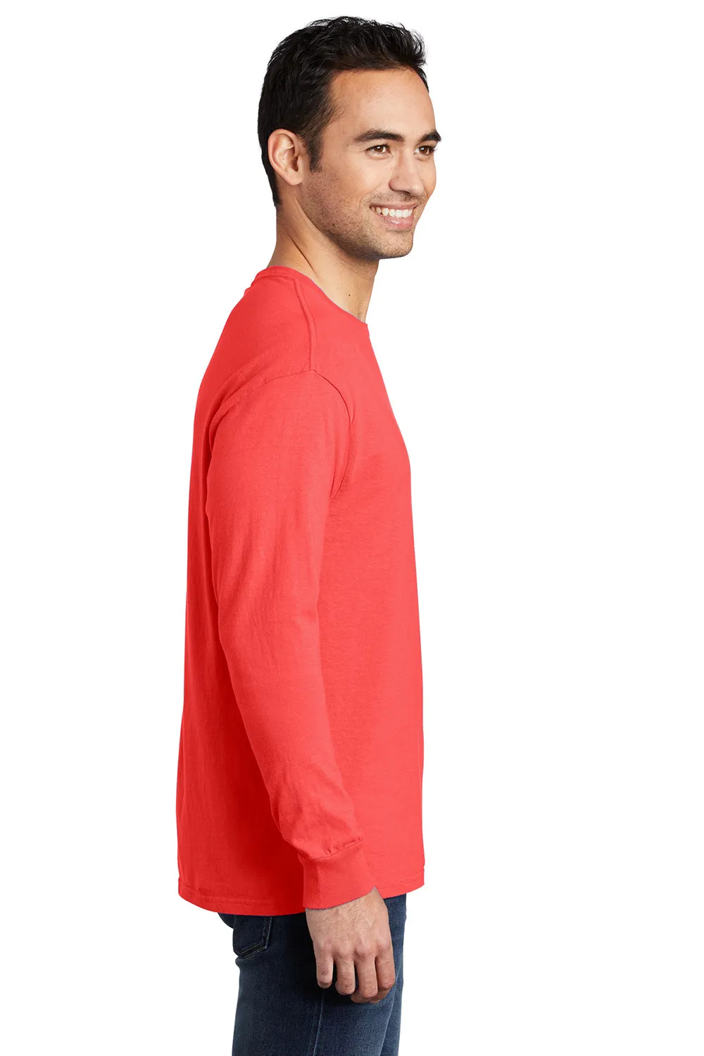 Port & Company Mens Beach Wash Long Sleeve Crewneck T-Shirt - Poppy Red