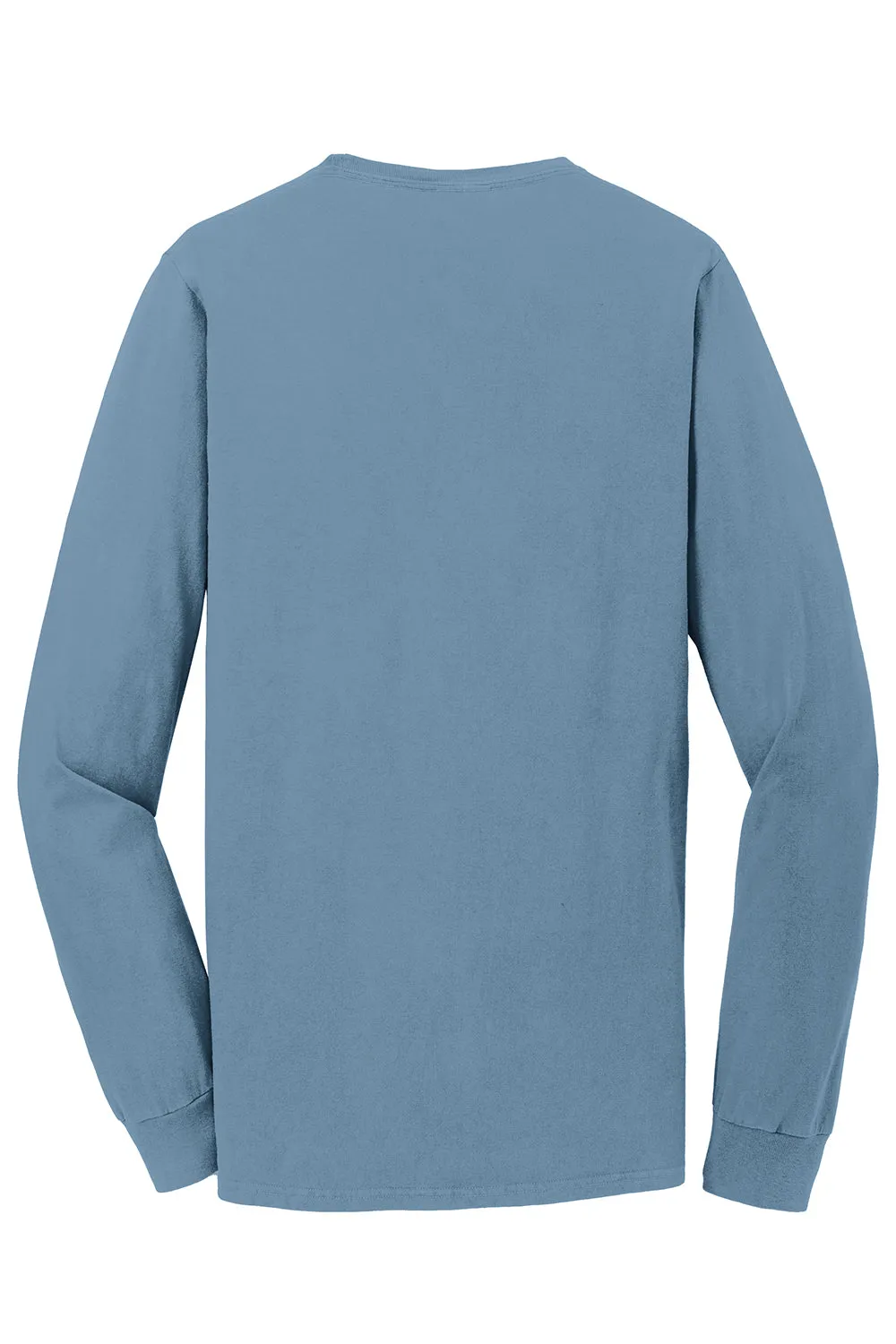 Port & Company Mens Beach Wash Long Sleeve Crewneck T-Shirt w/ Pocket - Mist Blue - Closeout