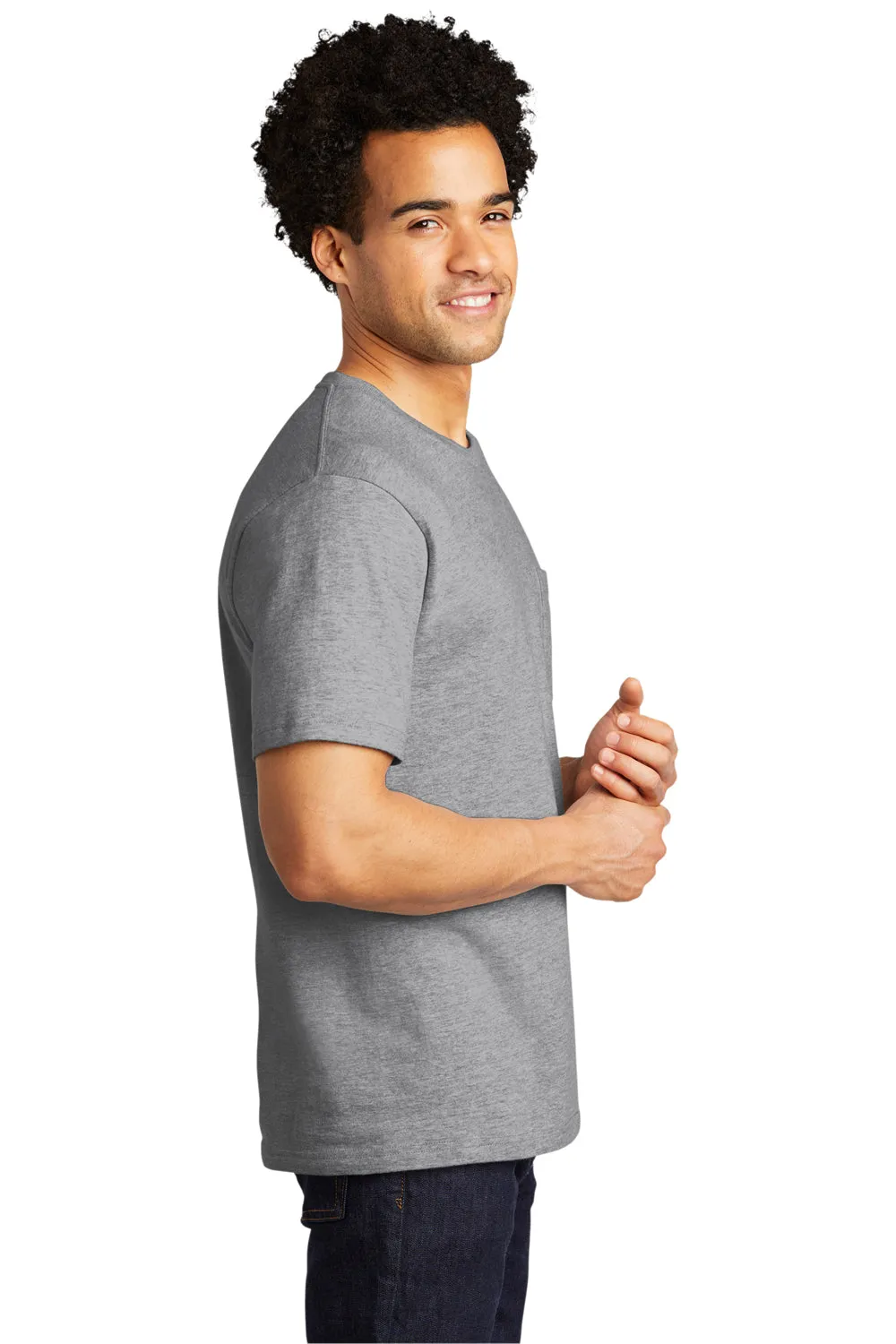 Port & Company Mens Bouncer Short Sleeve Crewneck T-Shirt w/ Pocket - Heather Grey