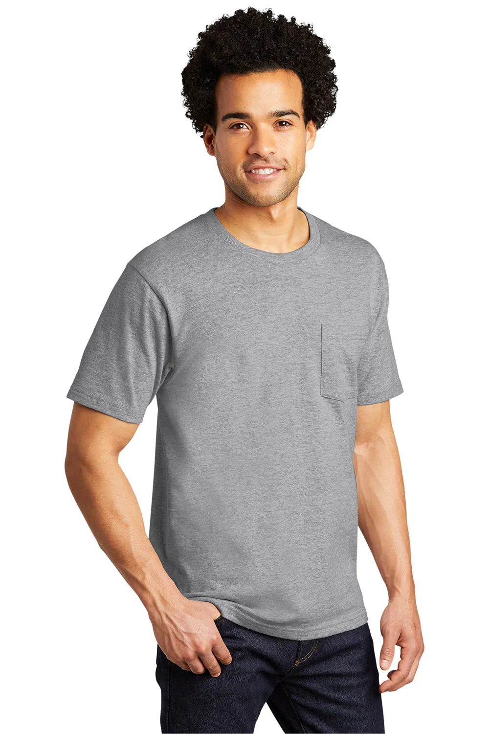Port & Company Mens Bouncer Short Sleeve Crewneck T-Shirt w/ Pocket - Heather Grey