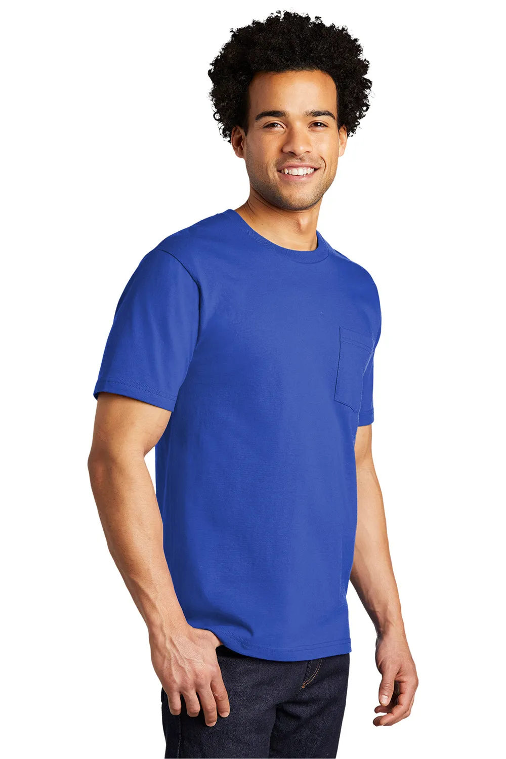 Port & Company Mens Bouncer Short Sleeve Crewneck T-Shirt w/ Pocket - True Royal Blue