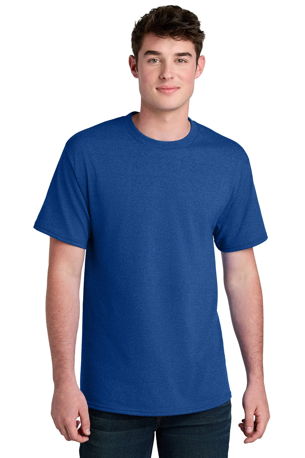 Port & Company Mens Core Blend Recycled Short Sleeve Crewneck T-Shirt - Heather True Royal Blue