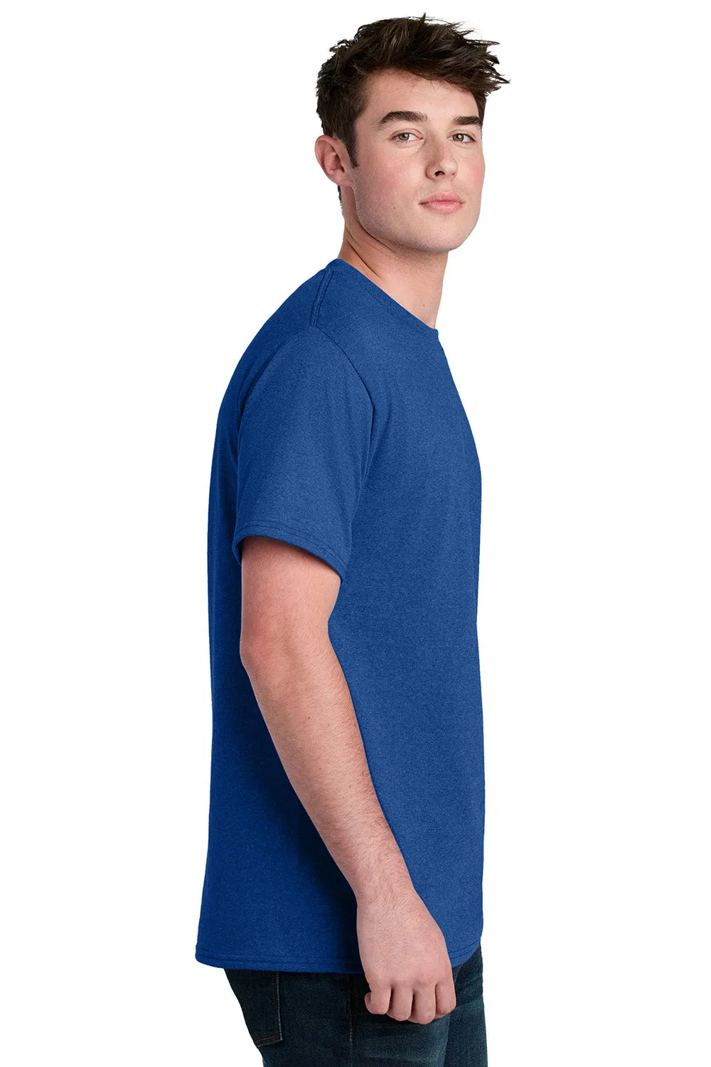 Port & Company Mens Core Blend Recycled Short Sleeve Crewneck T-Shirt - Heather True Royal Blue