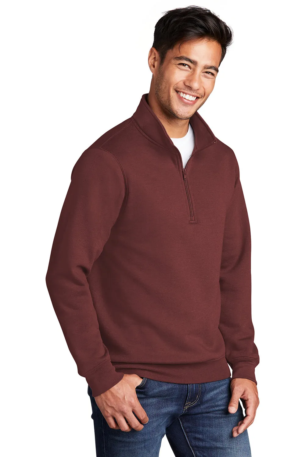 Port & Company Mens Core Fleece 1/4 Zip Sweatshirt - Maroon