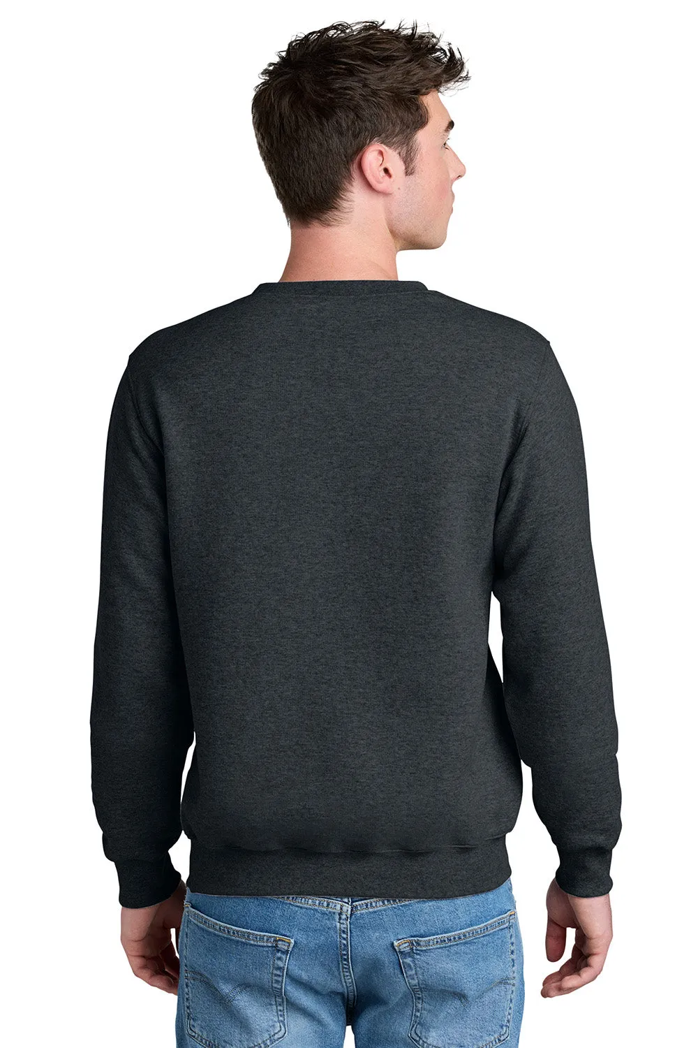 Port & Company Mens Core Fleece Crewneck Sweatshirt w/ Pouch Pocket - Heather Dark Grey