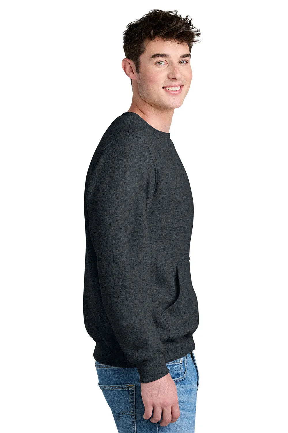 Port & Company Mens Core Fleece Crewneck Sweatshirt w/ Pouch Pocket - Heather Dark Grey