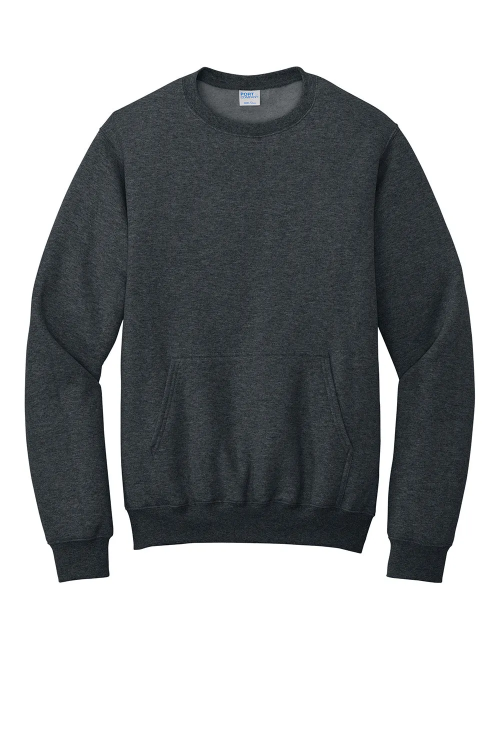 Port & Company Mens Core Fleece Crewneck Sweatshirt w/ Pouch Pocket - Heather Dark Grey