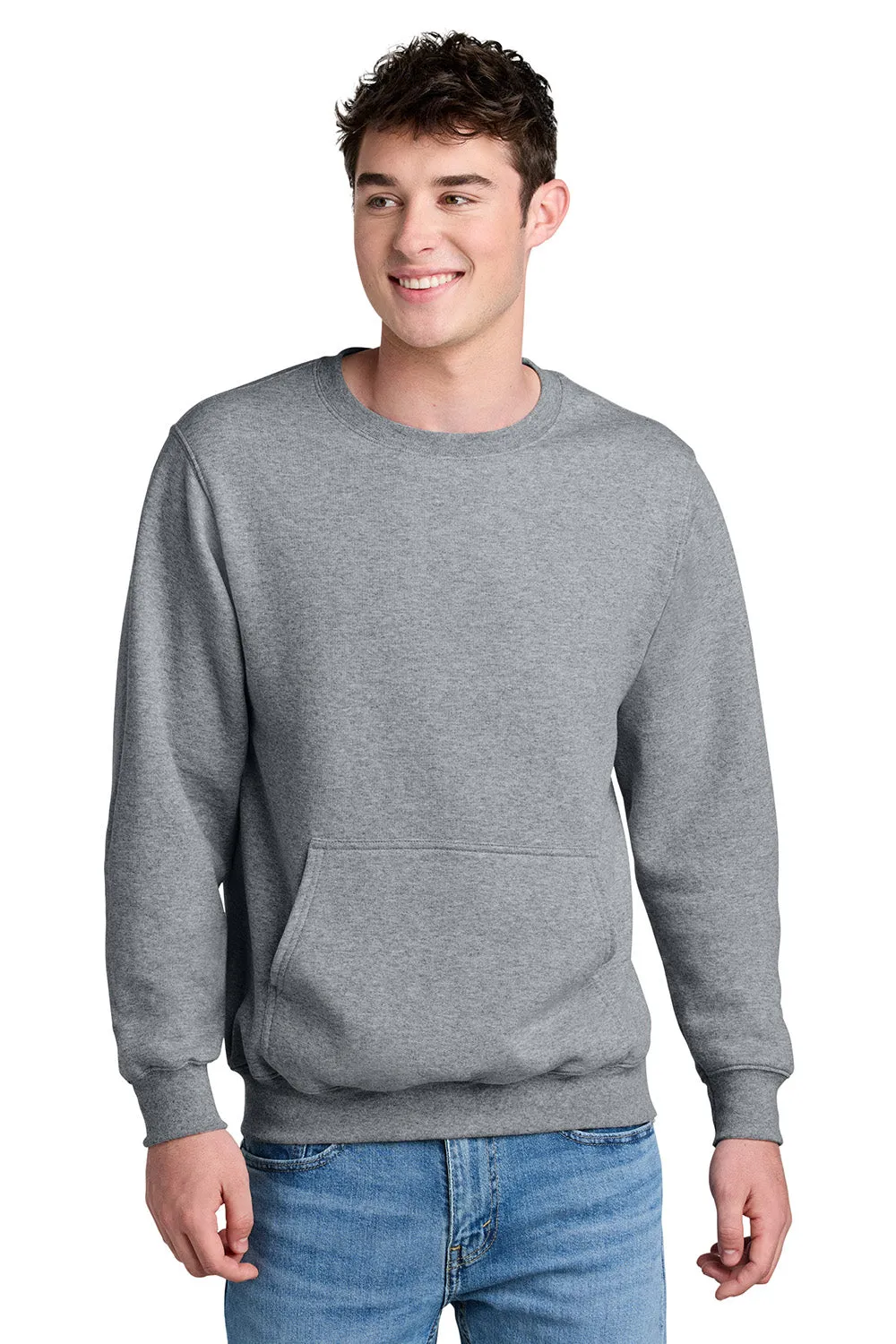 Port & Company Mens Core Fleece Crewneck Sweatshirt w/ Pouch Pocket - Heather Grey