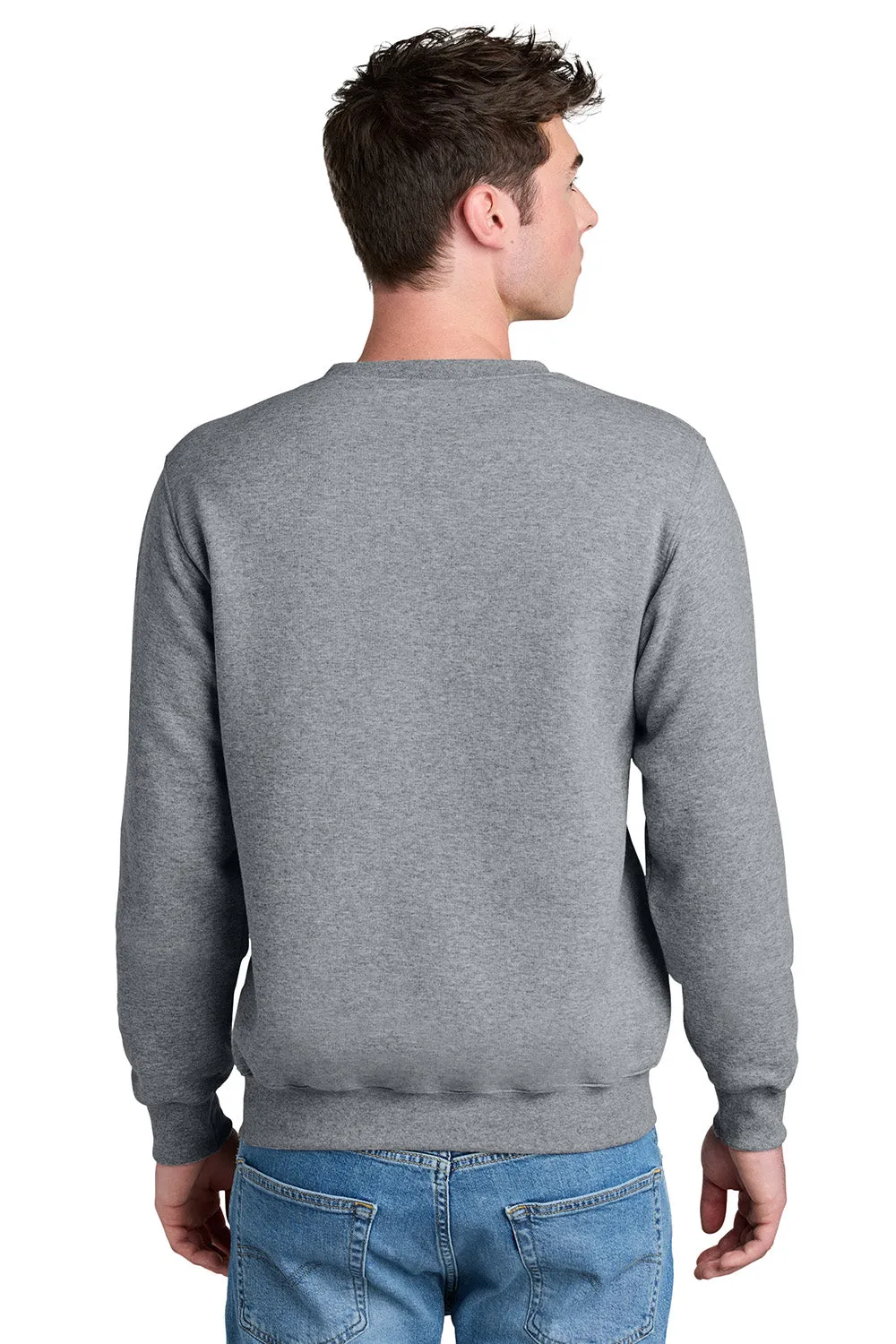 Port & Company Mens Core Fleece Crewneck Sweatshirt w/ Pouch Pocket - Heather Grey