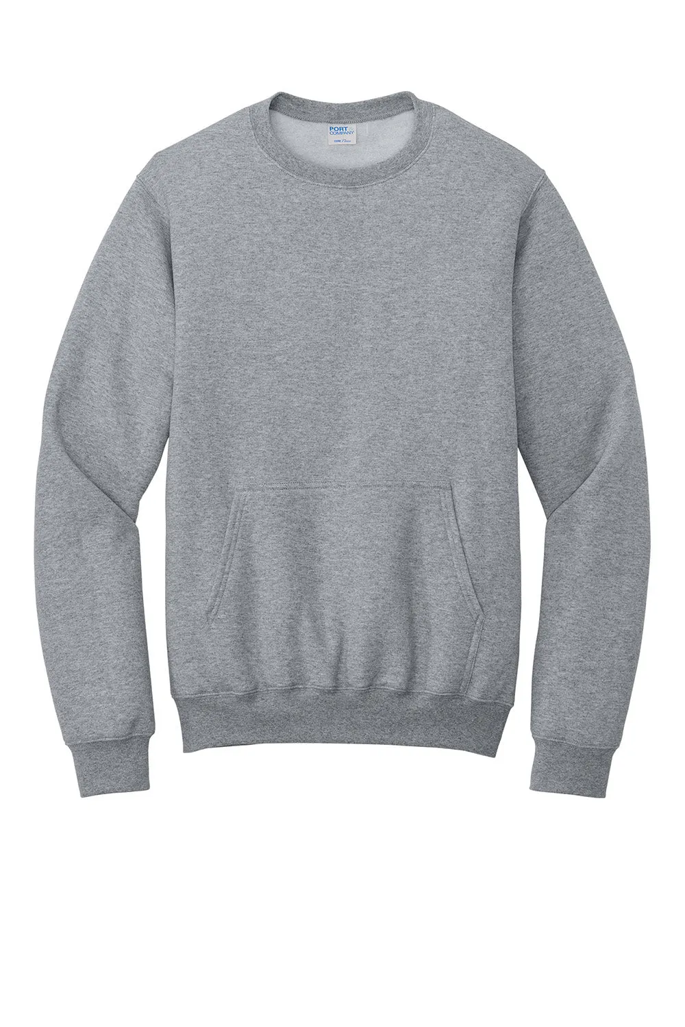 Port & Company Mens Core Fleece Crewneck Sweatshirt w/ Pouch Pocket - Heather Grey