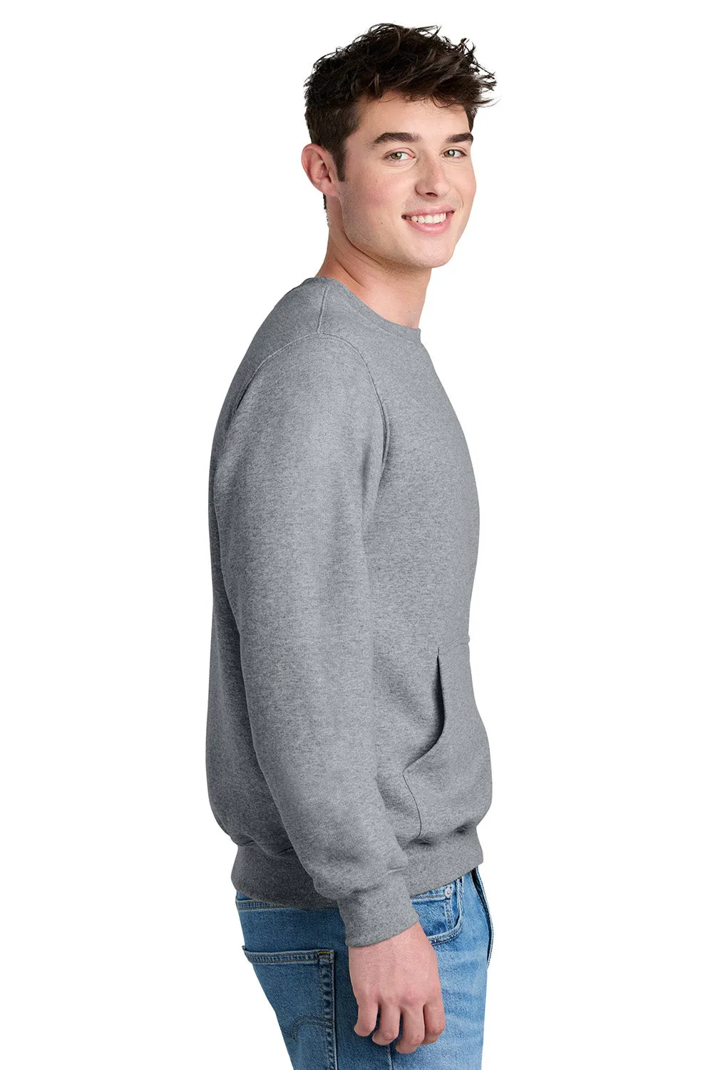 Port & Company Mens Core Fleece Crewneck Sweatshirt w/ Pouch Pocket - Heather Grey