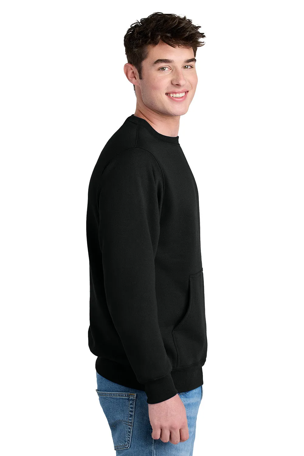 Port & Company Mens Core Fleece Crewneck Sweatshirt w/ Pouch Pocket - Jet Black