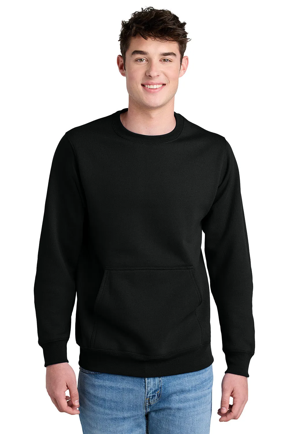 Port & Company Mens Core Fleece Crewneck Sweatshirt w/ Pouch Pocket - Jet Black