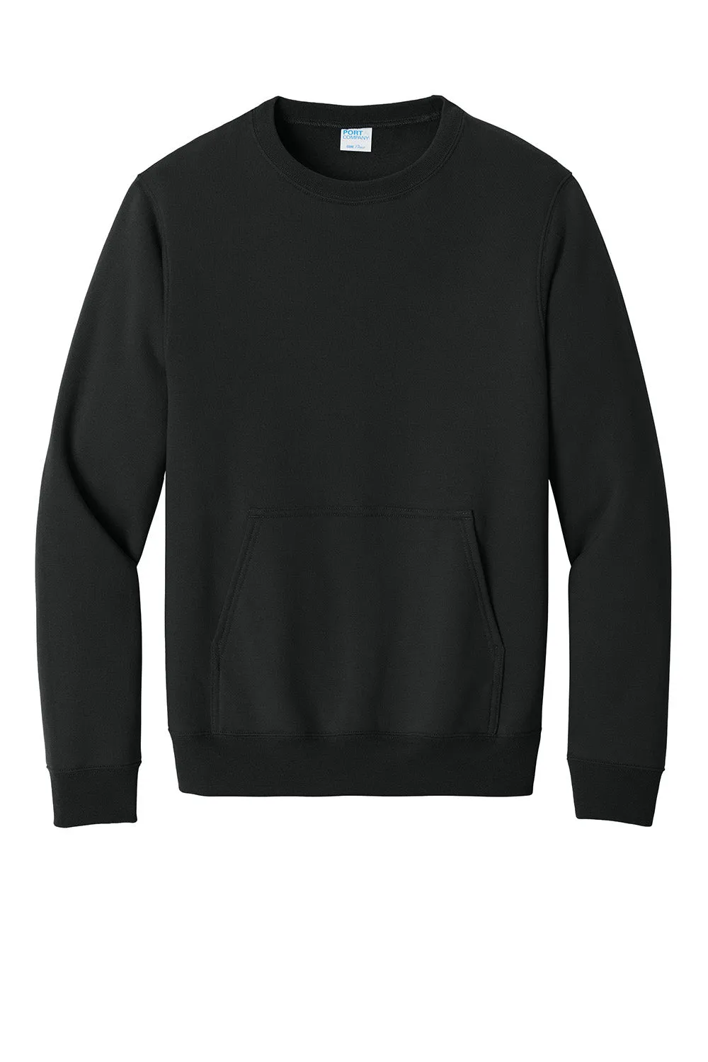 Port & Company Mens Core Fleece Crewneck Sweatshirt w/ Pouch Pocket - Jet Black