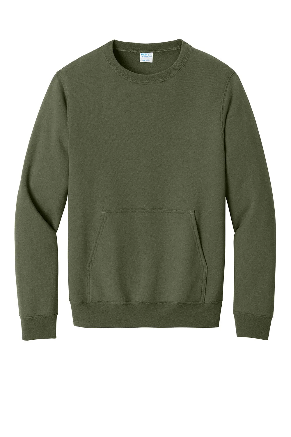 Port & Company Mens Core Fleece Crewneck Sweatshirt w/ Pouch Pocket - Olive Drab Green