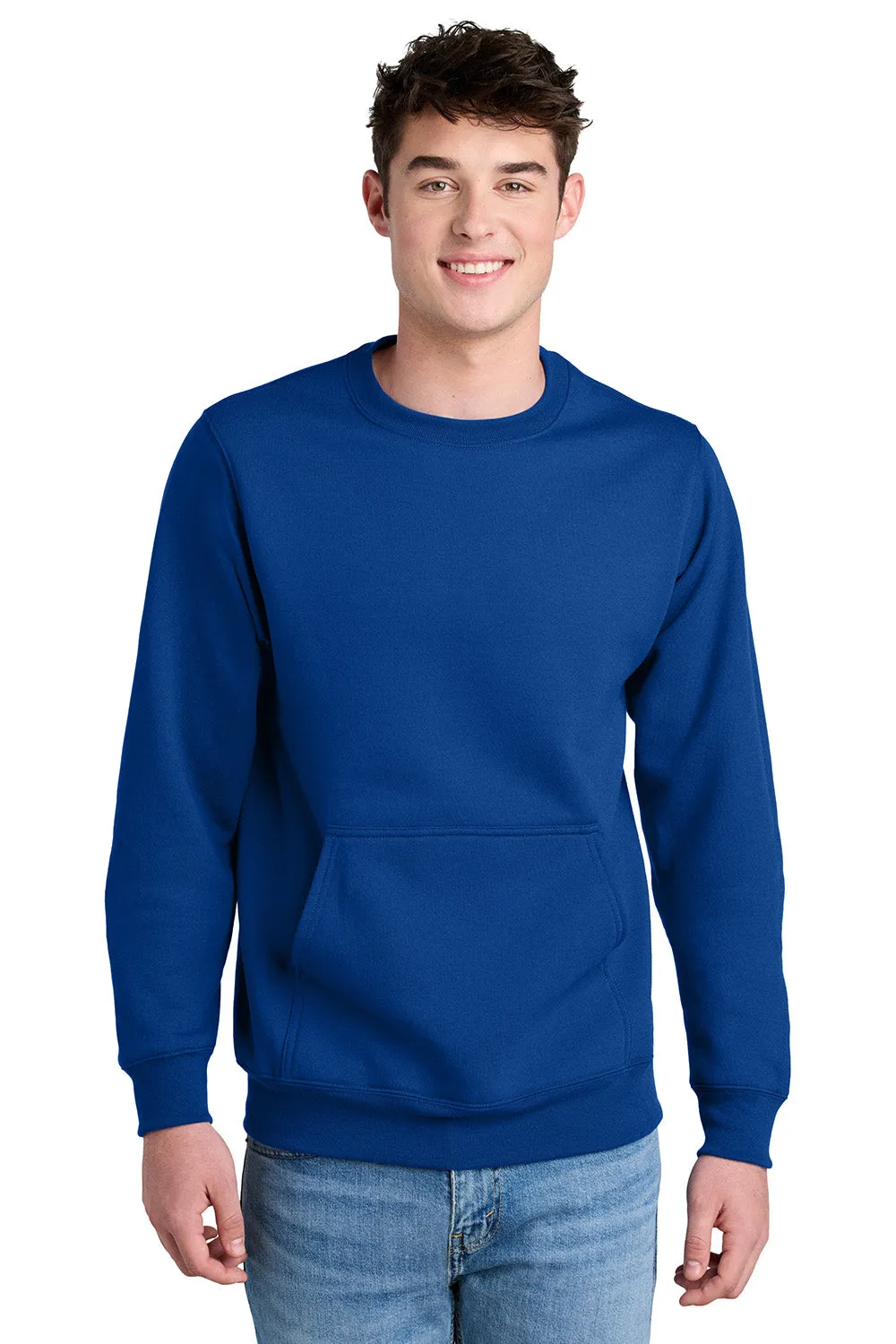 Port & Company Mens Core Fleece Crewneck Sweatshirt w/ Pouch Pocket - True Royal Blue