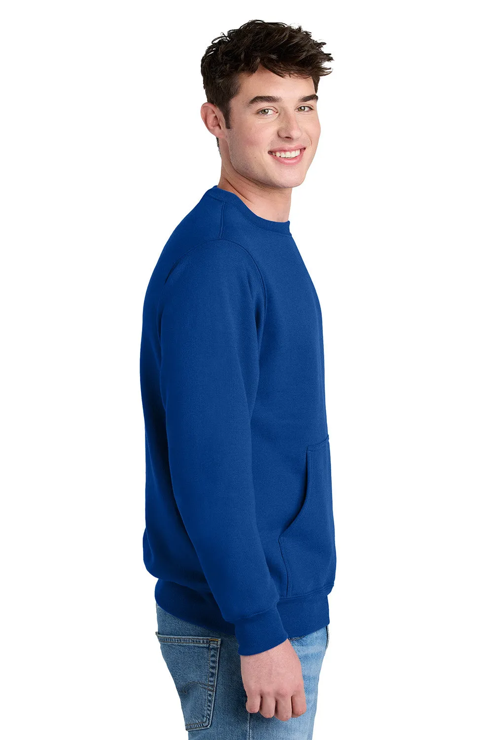 Port & Company Mens Core Fleece Crewneck Sweatshirt w/ Pouch Pocket - True Royal Blue