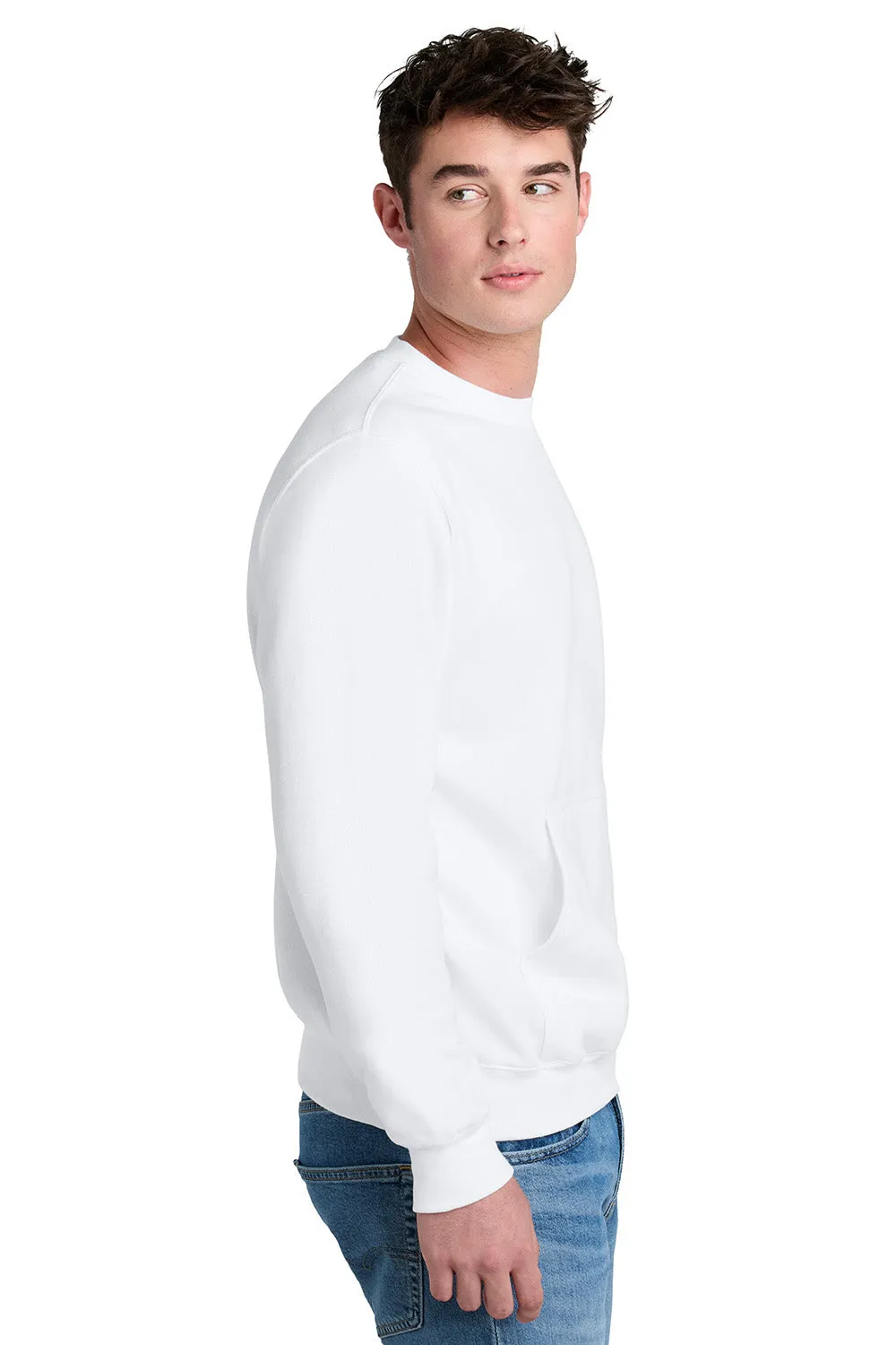 Port & Company Mens Core Fleece Crewneck Sweatshirt w/ Pouch Pocket - White