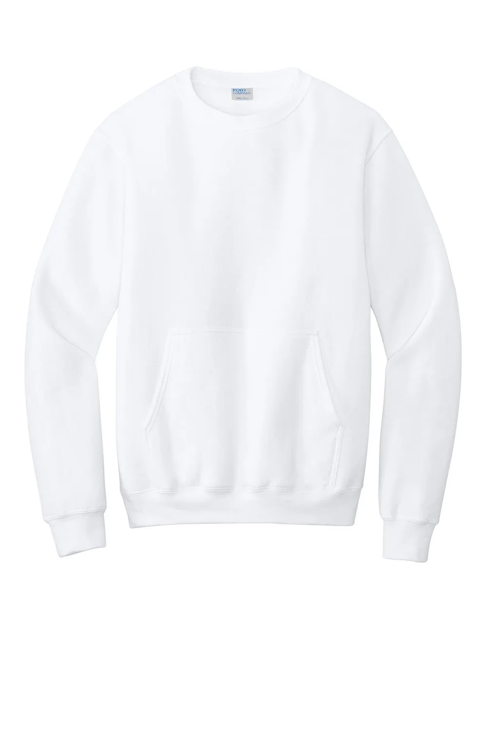 Port & Company Mens Core Fleece Crewneck Sweatshirt w/ Pouch Pocket - White
