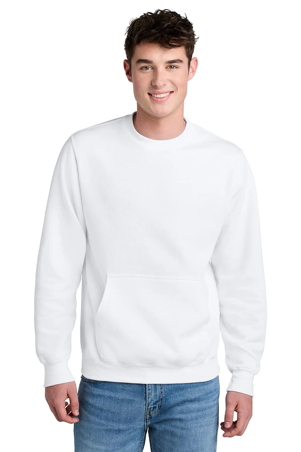 Port & Company Mens Core Fleece Crewneck Sweatshirt w/ Pouch Pocket - White