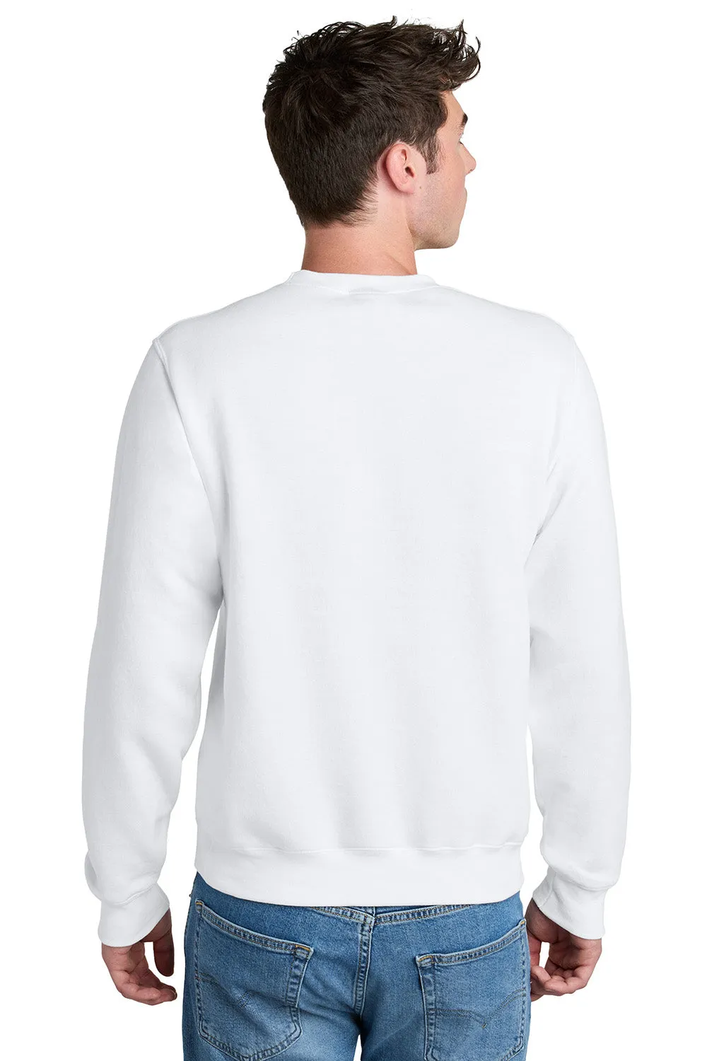 Port & Company Mens Core Fleece Crewneck Sweatshirt w/ Pouch Pocket - White