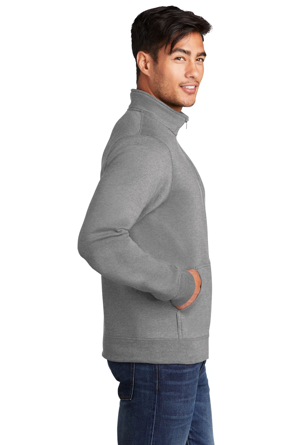 Port & Company Mens Core Fleece Full Zip Sweatshirt w/ Pockets - Heather Grey
