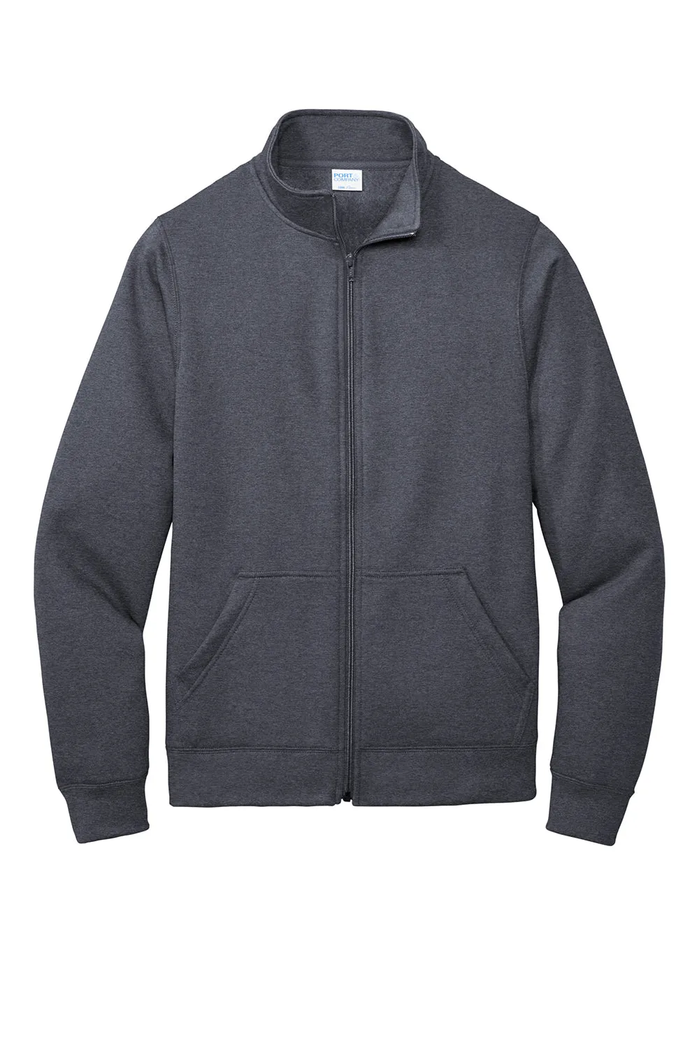 Port & Company Mens Core Fleece Full Zip Sweatshirt w/ Pockets - Heather Navy Blue