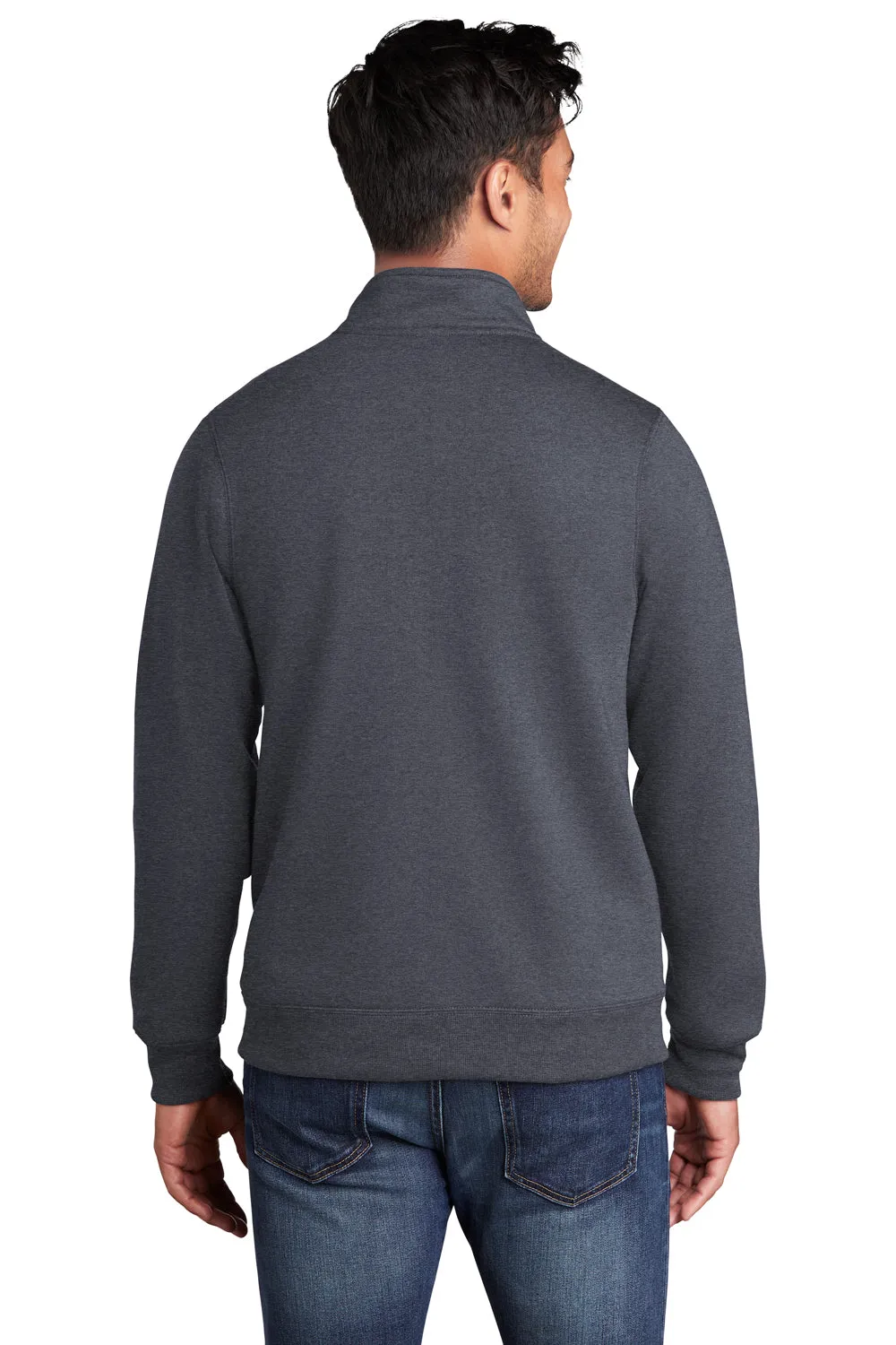 Port & Company Mens Core Fleece Full Zip Sweatshirt w/ Pockets - Heather Navy Blue