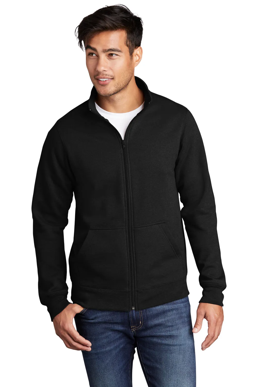 Port & Company Mens Core Fleece Full Zip Sweatshirt w/ Pockets - Jet Black