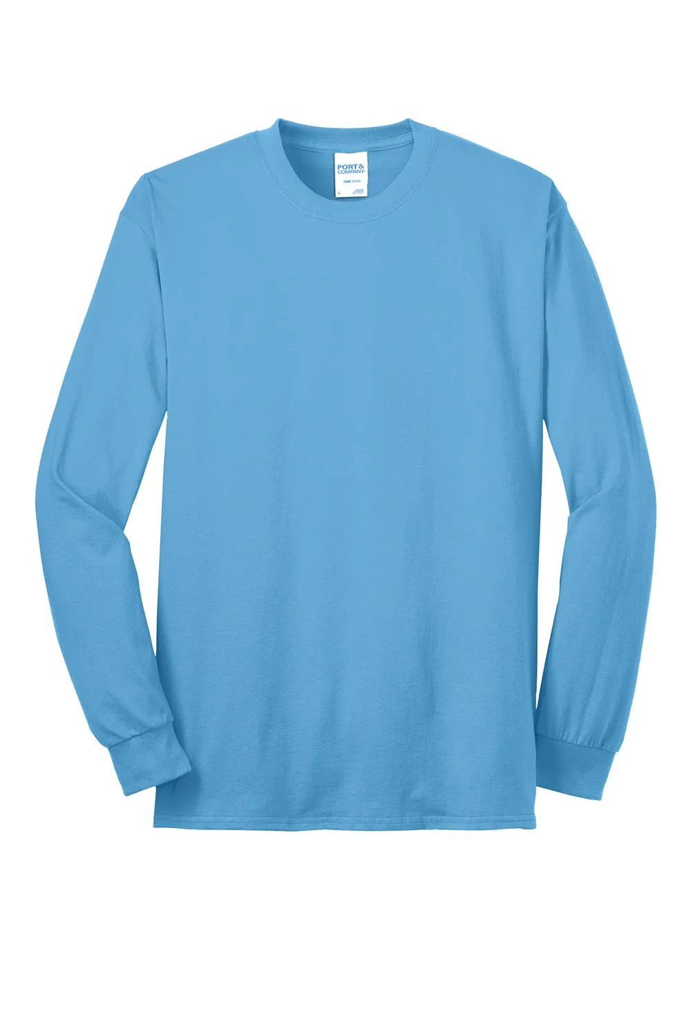 Port & Company Mens Core Long Sleeve Crewneck T-Shirt - Aquatic Blue