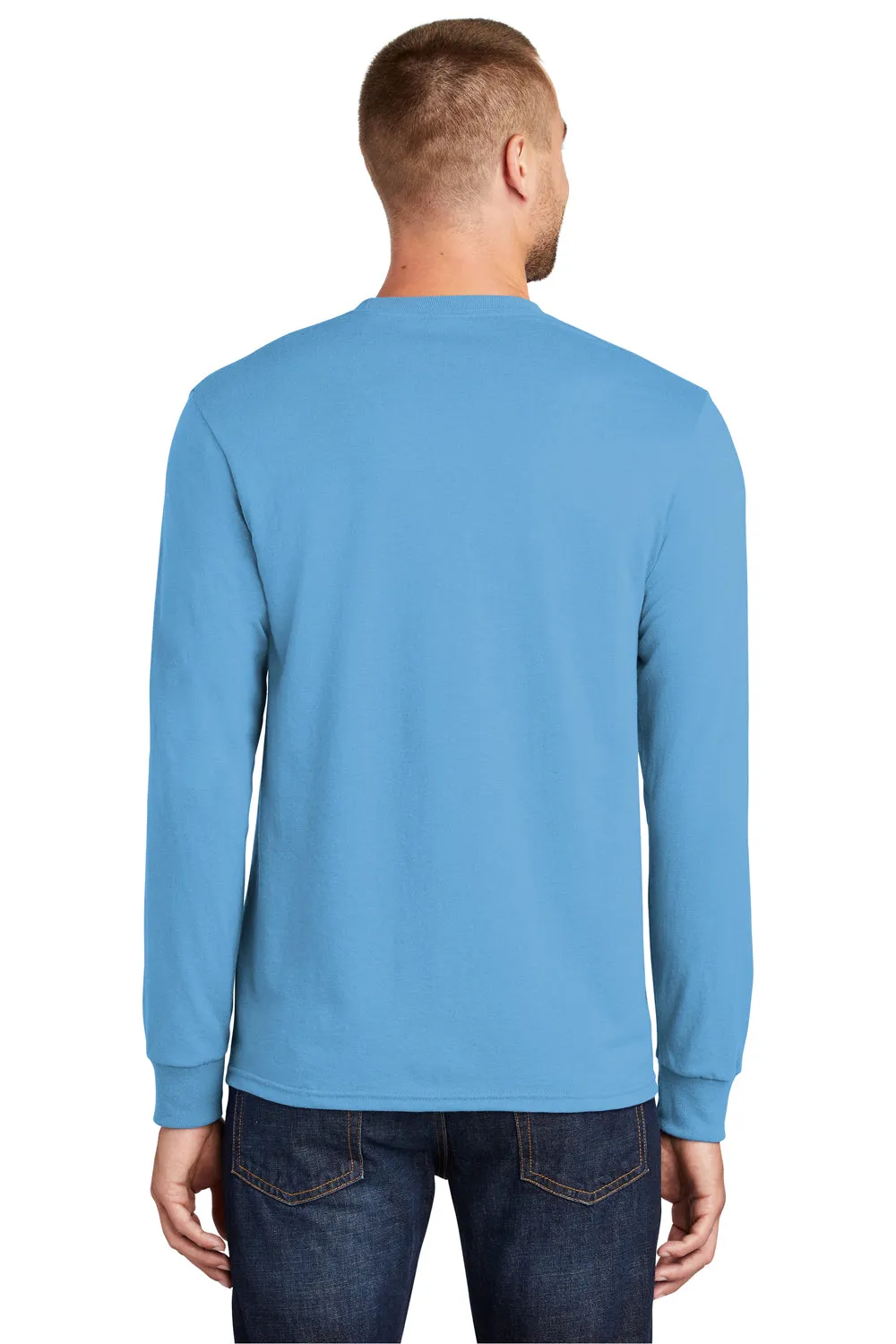 Port & Company Mens Core Long Sleeve Crewneck T-Shirt - Aquatic Blue