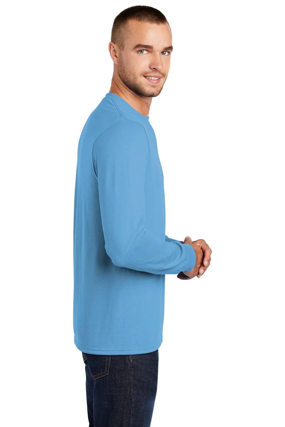 Port & Company Mens Core Long Sleeve Crewneck T-Shirt - Aquatic Blue