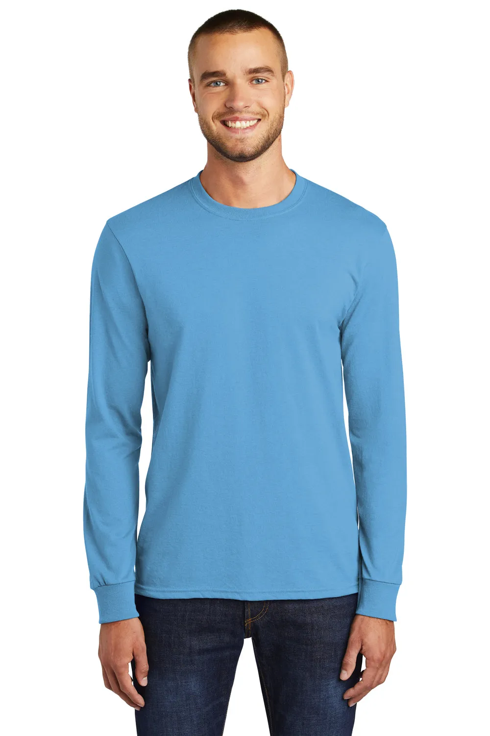 Port & Company Mens Core Long Sleeve Crewneck T-Shirt - Aquatic Blue
