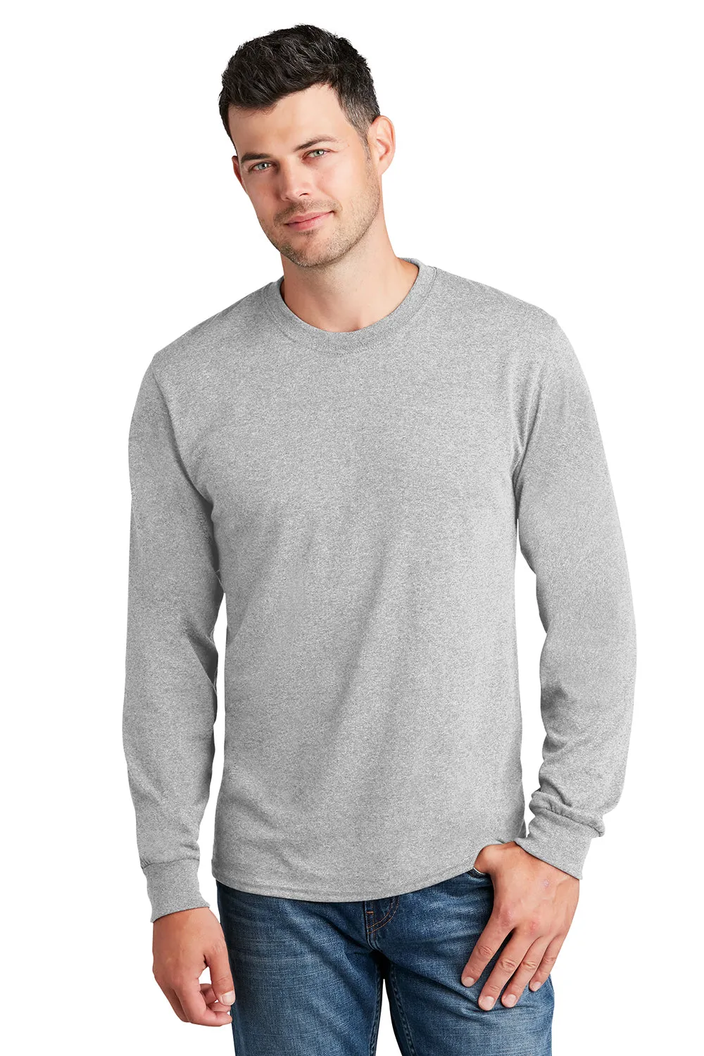 Port & Company Mens Core Long Sleeve Crewneck T-Shirt - Ash Grey