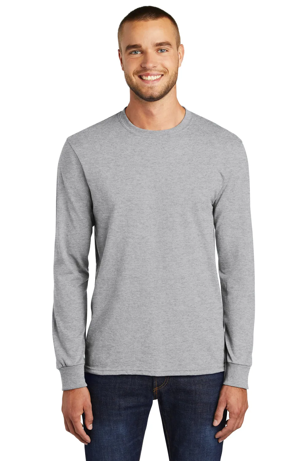 Port & Company Mens Core Long Sleeve Crewneck T-Shirt - Ash Grey