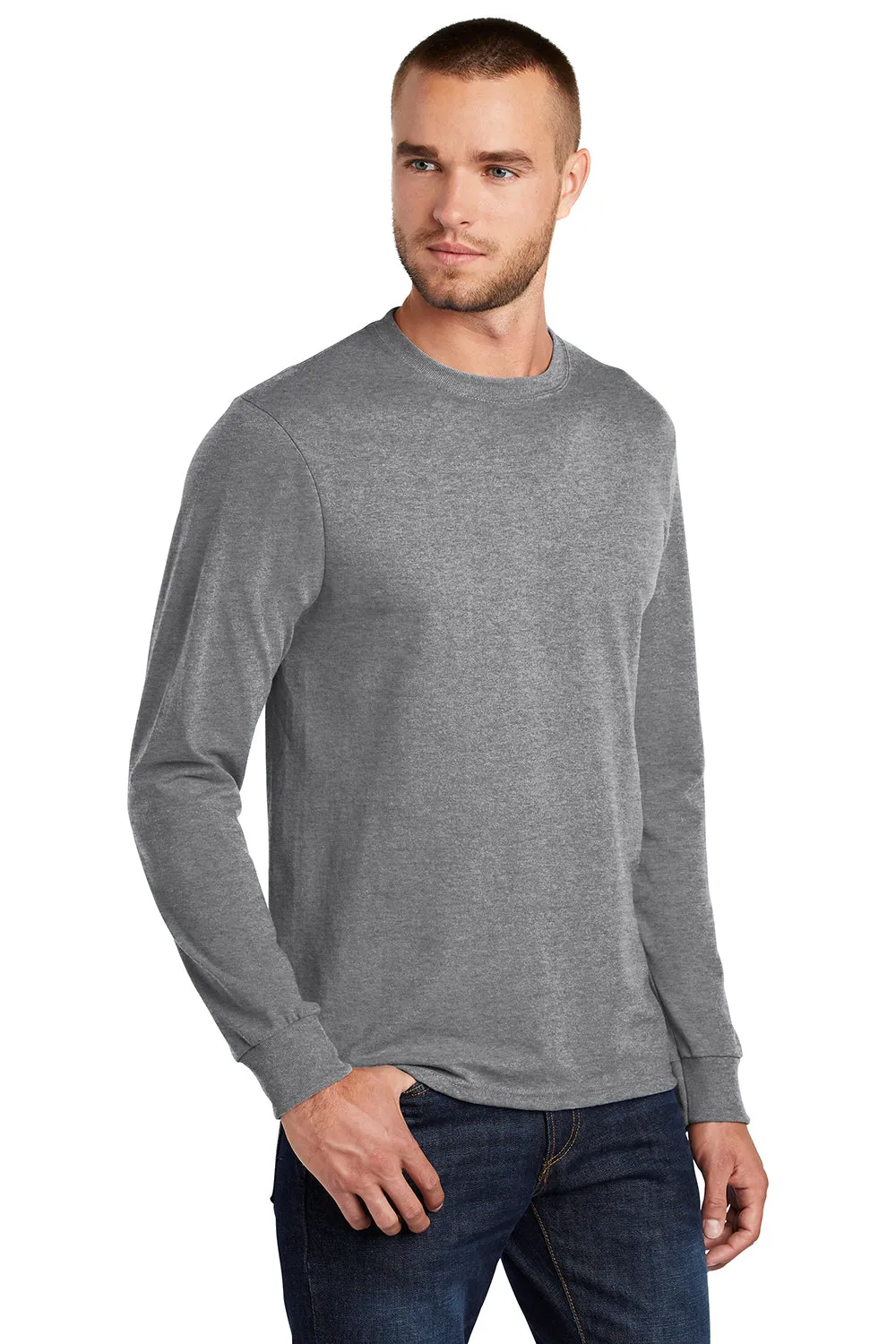 Port & Company Mens Core Long Sleeve Crewneck T-Shirt - Ash Grey